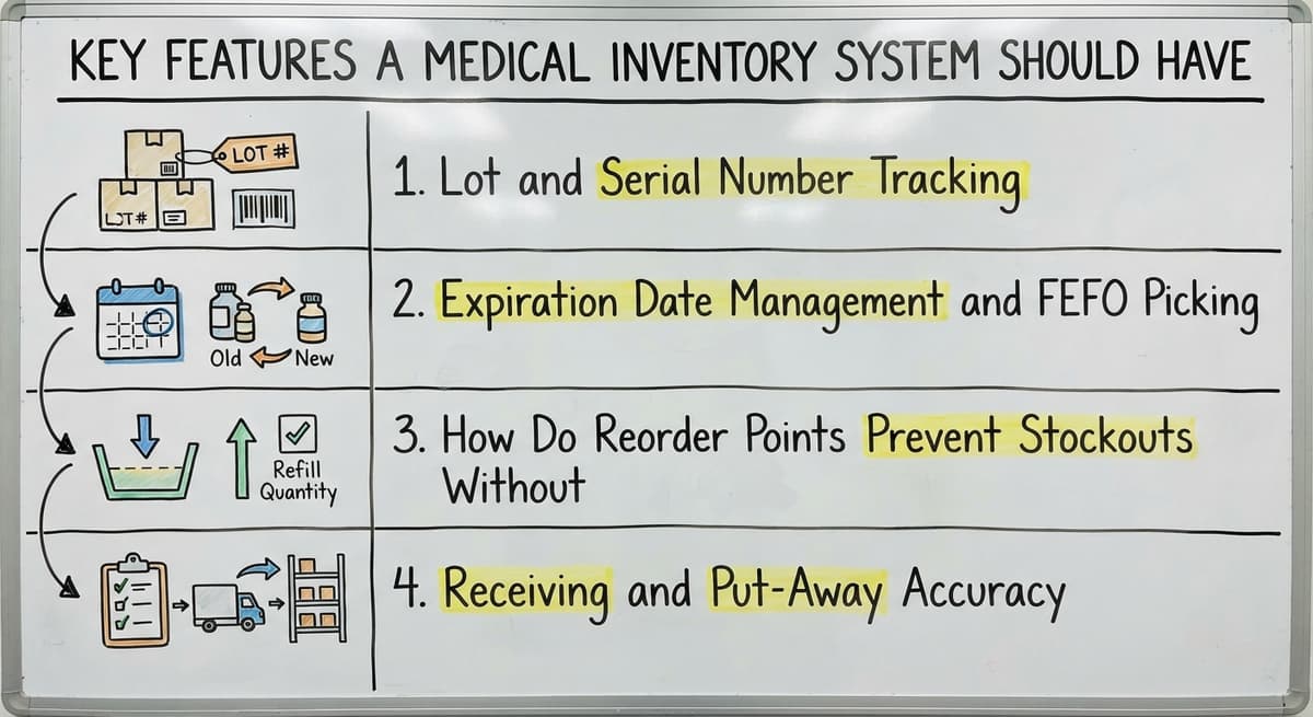 Key Features a Medical Inventory System Should Have, drawn out