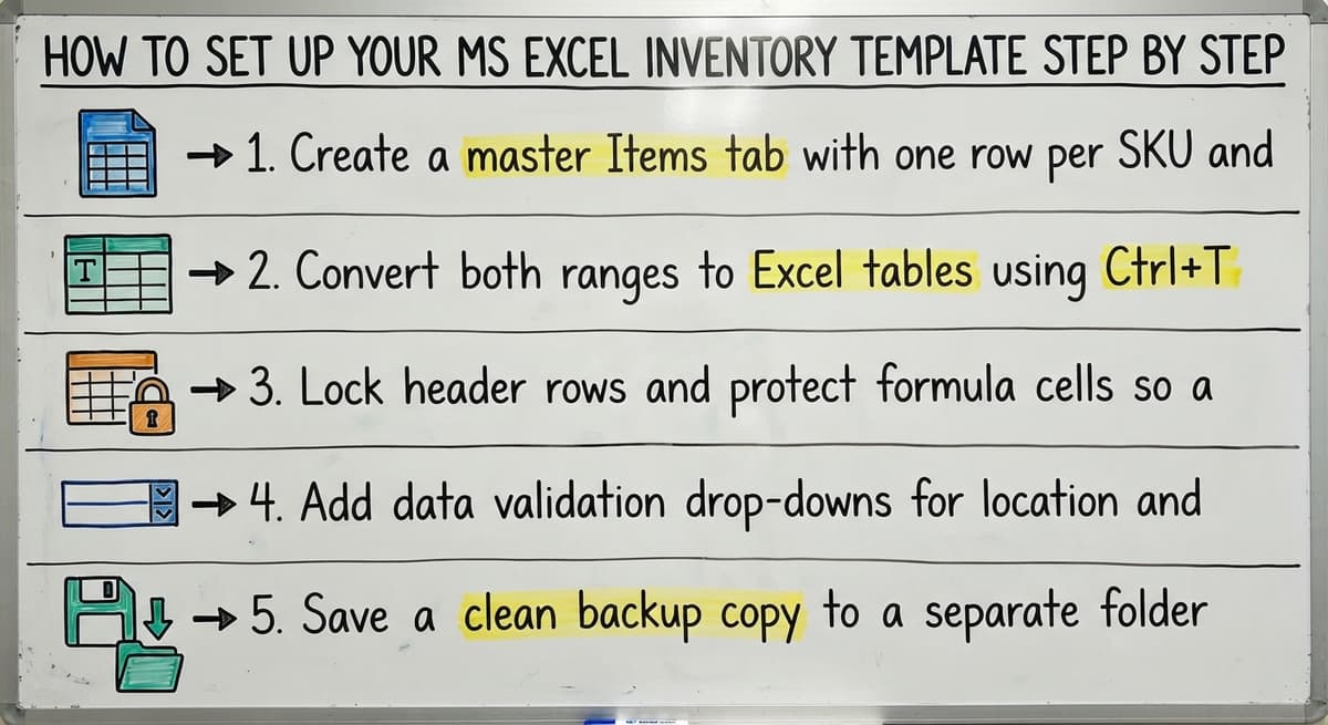 How to Set Up Your MS Excel Inventory Template Step by Step, drawn out