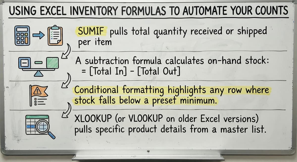 Using Excel Inventory Formulas to Automate Your Counts, drawn out