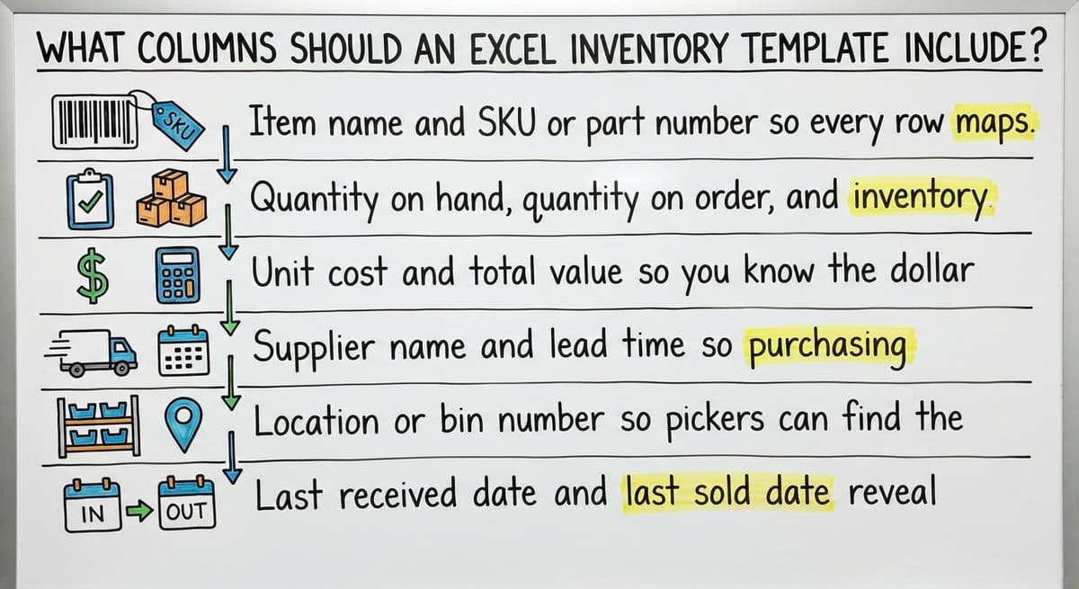 What Columns Should an Excel Inventory Template Include?, drawn out
