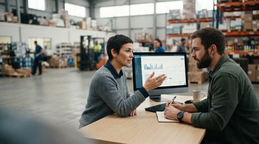 Two people working through what ordering management system is telling them