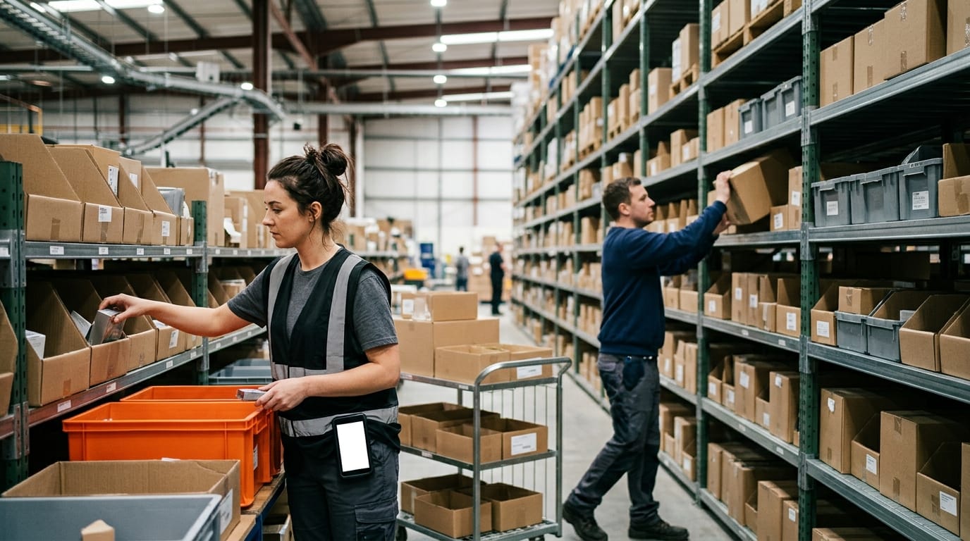 The team who would use pick and pack in warehouse, mid-task
