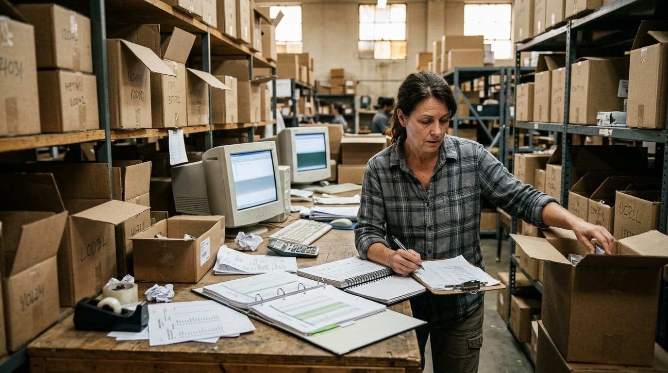 The manual process pick and pack in warehouse replaces