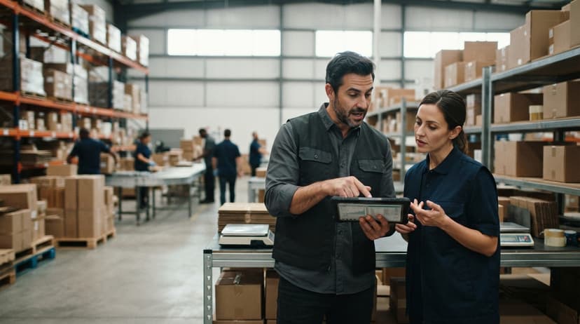 Two people working through what product fulfillment center is telling them