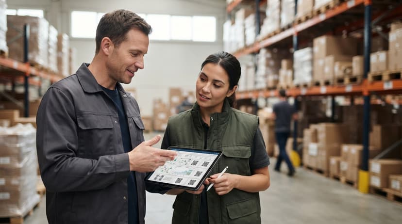 Two people working through what qr code for inventory management is telling them