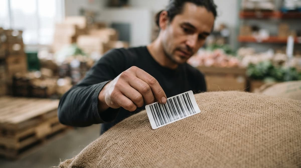 Close detail from the work real food barcodes supports