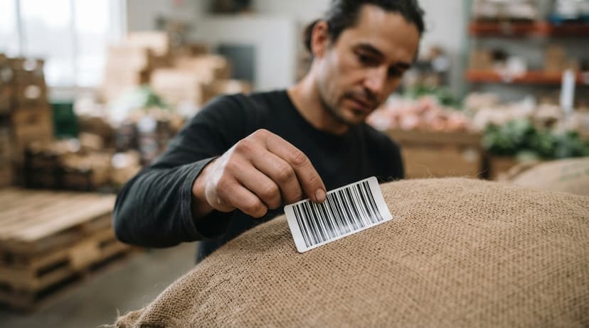 Close detail from the work real food barcodes supports