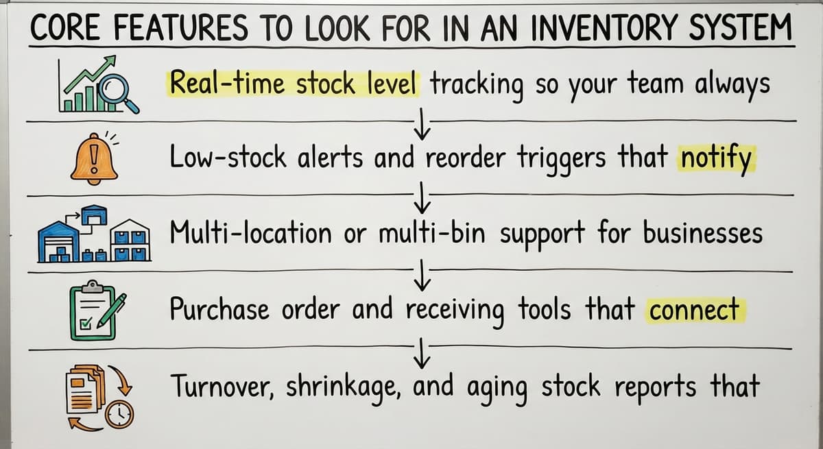 Core Features to Look For in an Inventory System, drawn out