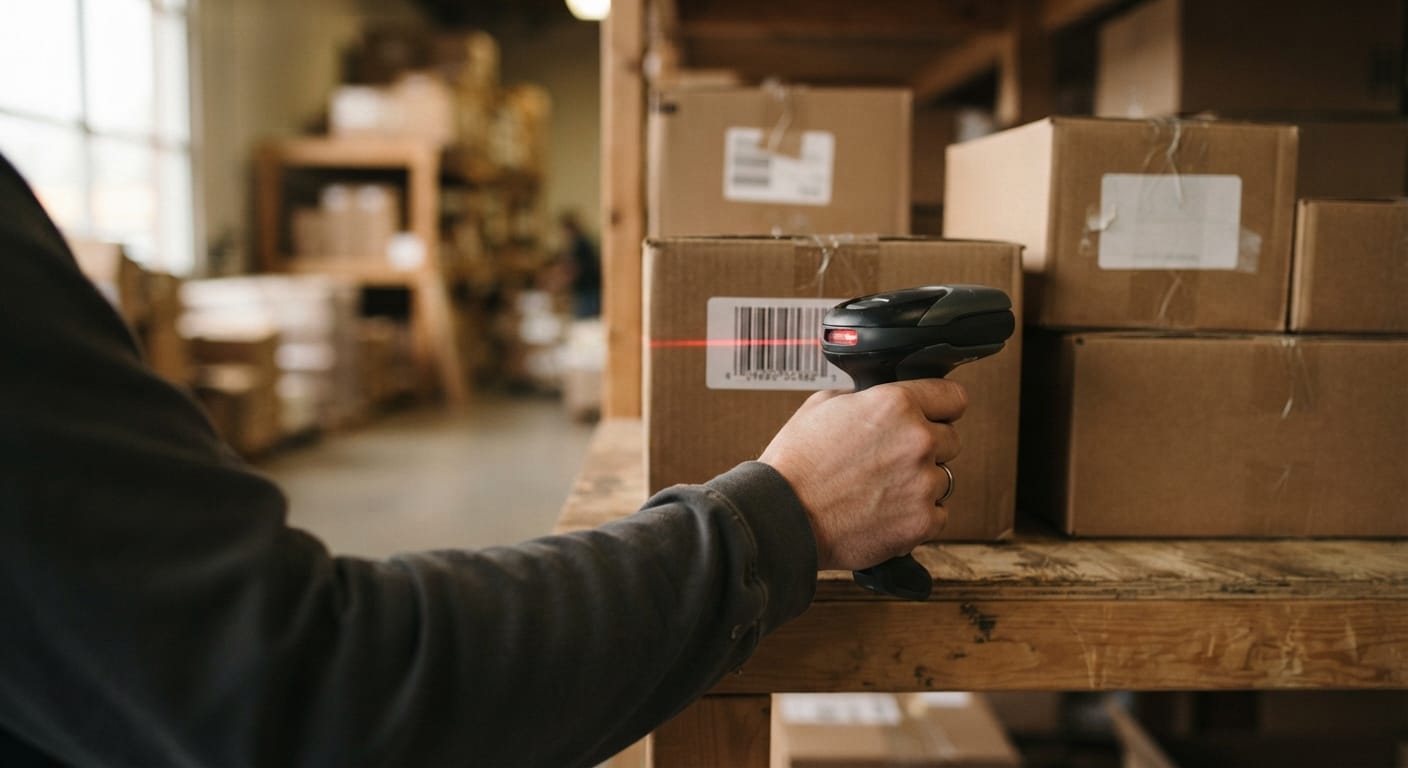 Close detail from the work simple inventory system for small business supports