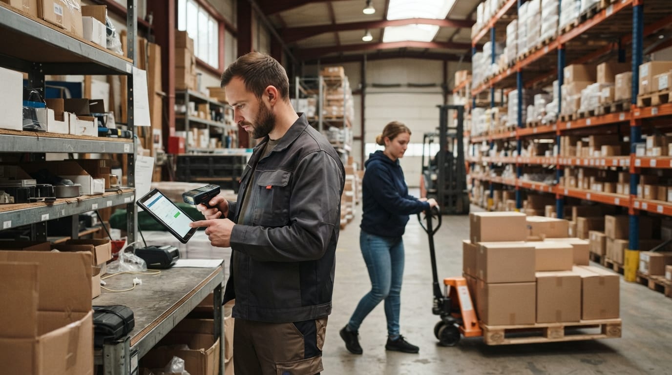 The team who would use small business stock management software, mid-task