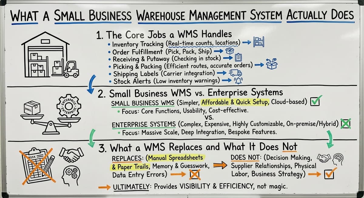 What a Small Business Warehouse Management System Actually Does, drawn out