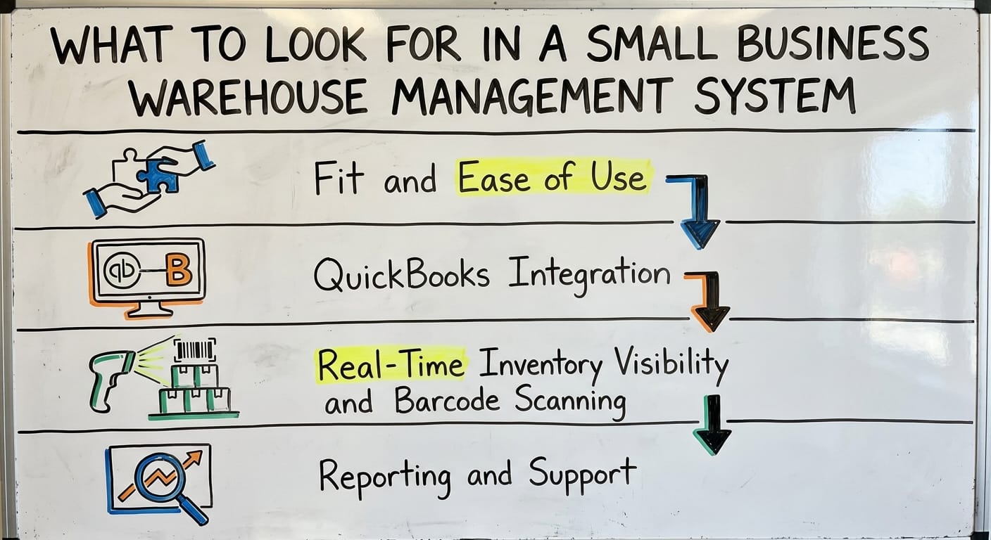What to Look for in a Small Business Warehouse Management System, drawn out