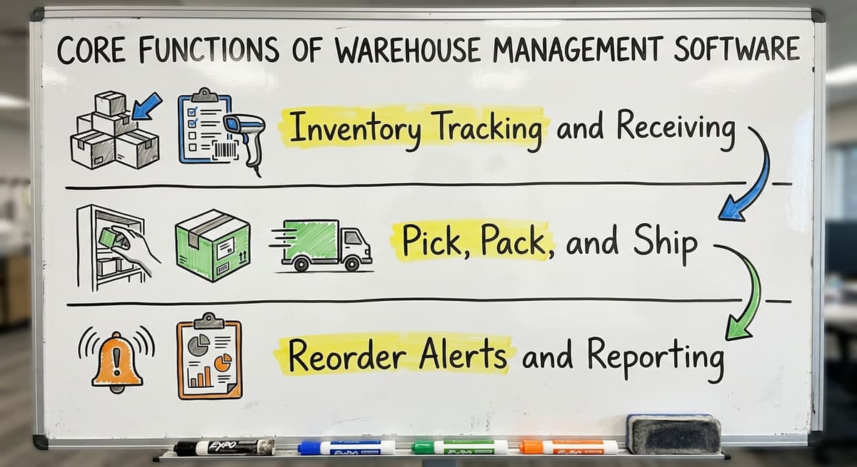 Core Functions of Warehouse Management Software, drawn out