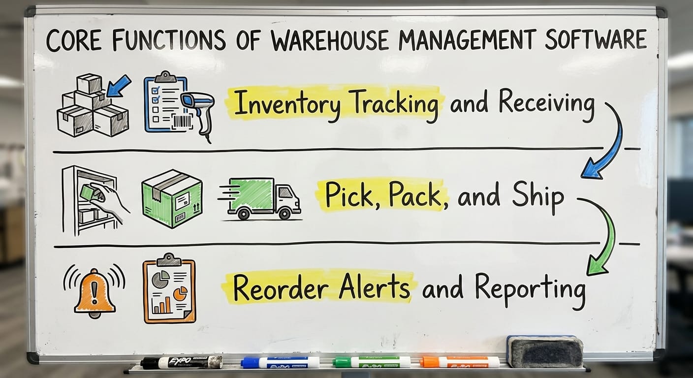Core Functions of Warehouse Management Software, drawn out