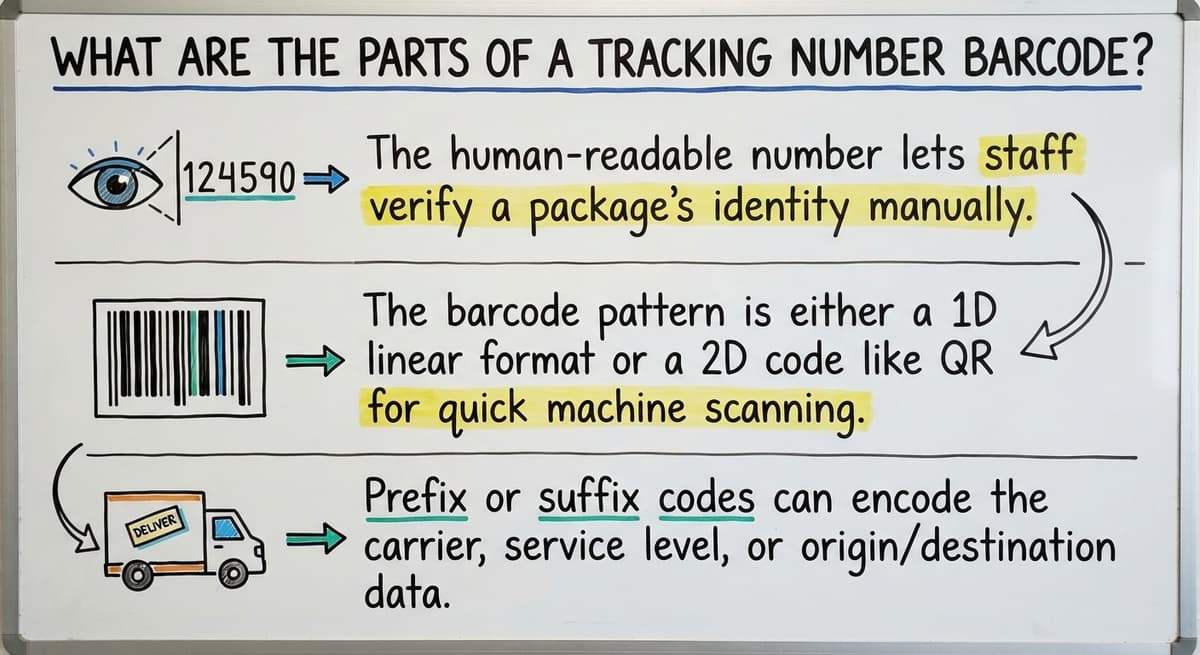 What Are the Parts of a Tracking Number Barcode?, drawn out