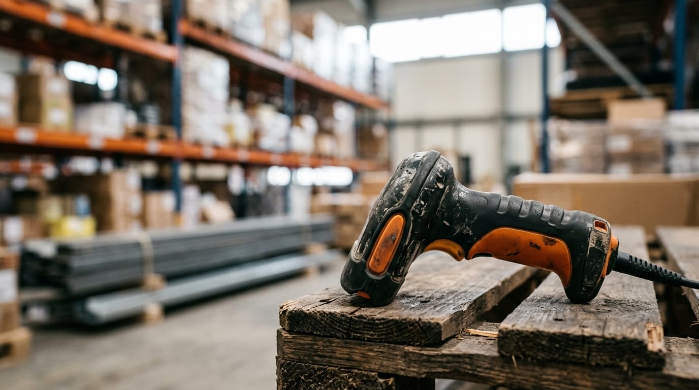 Close detail from the work warehouse inventory supports