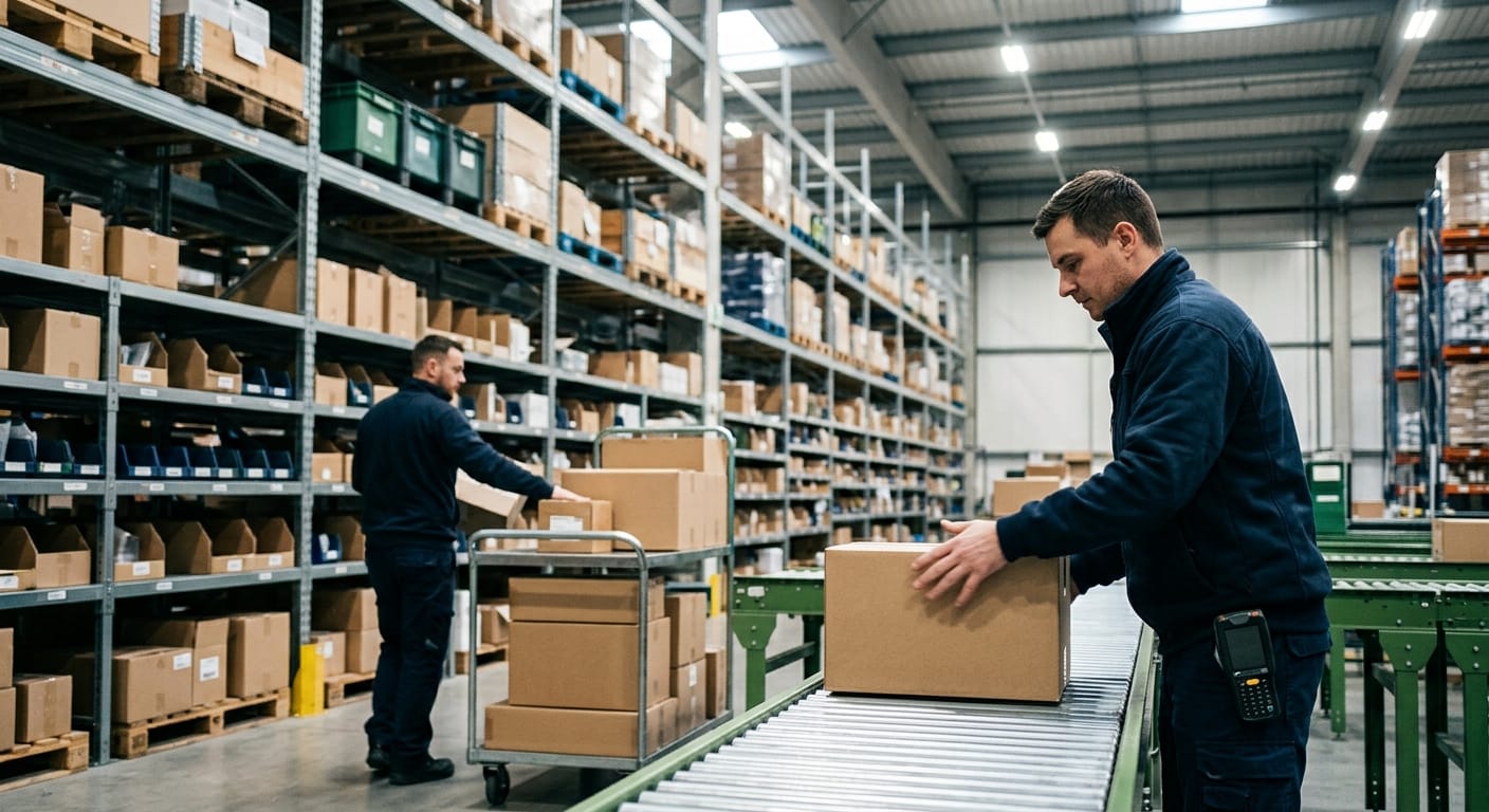 Work passing between stages, tracked by warehouse inventory management software