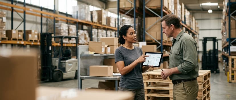 Two people working through what warehouse inventory tracking software is telling them