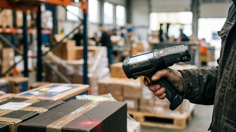 Close detail from the work warehouse inventory tracking system supports