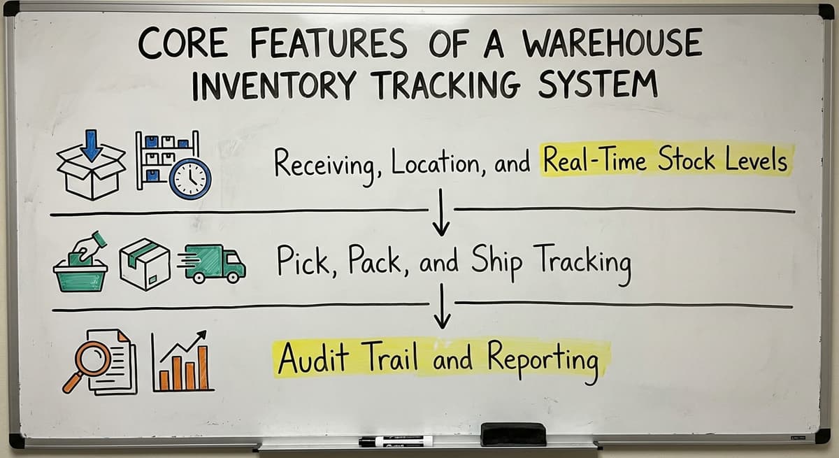 Core Features of a Warehouse Inventory Tracking System, drawn out