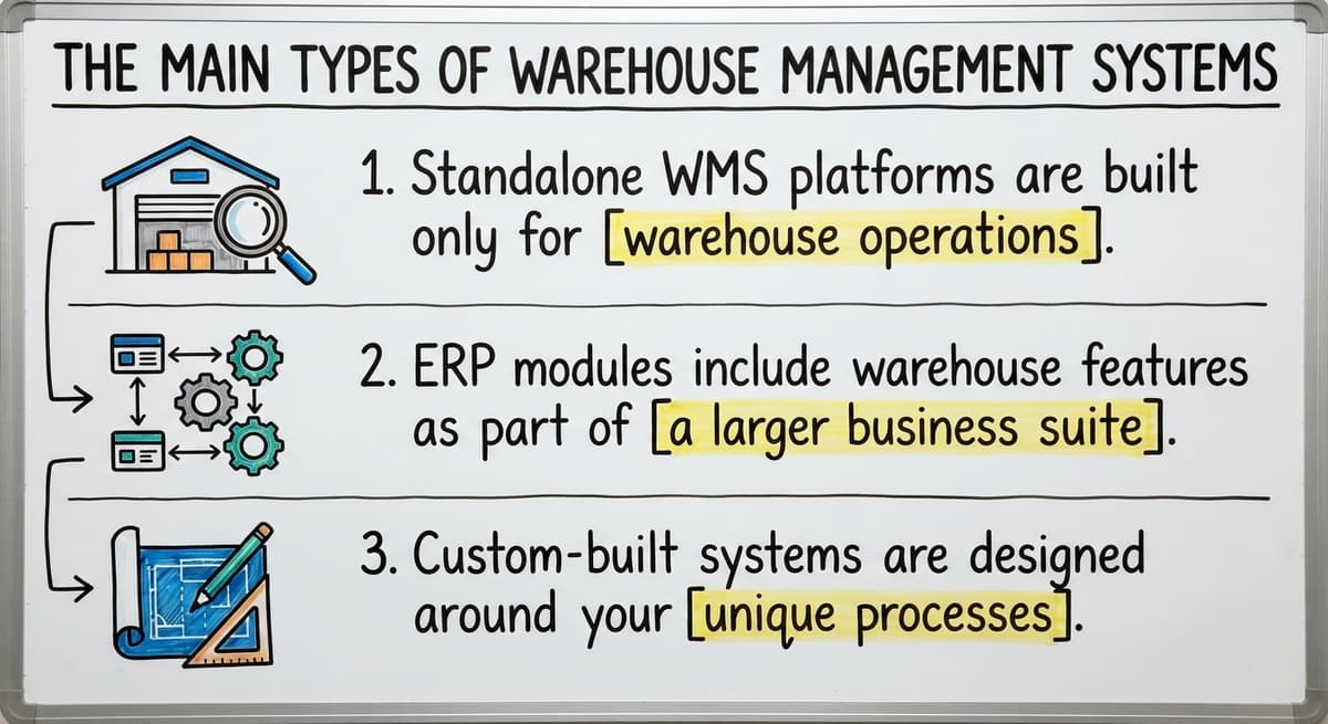 The Main Types of Warehouse Management Systems, drawn out