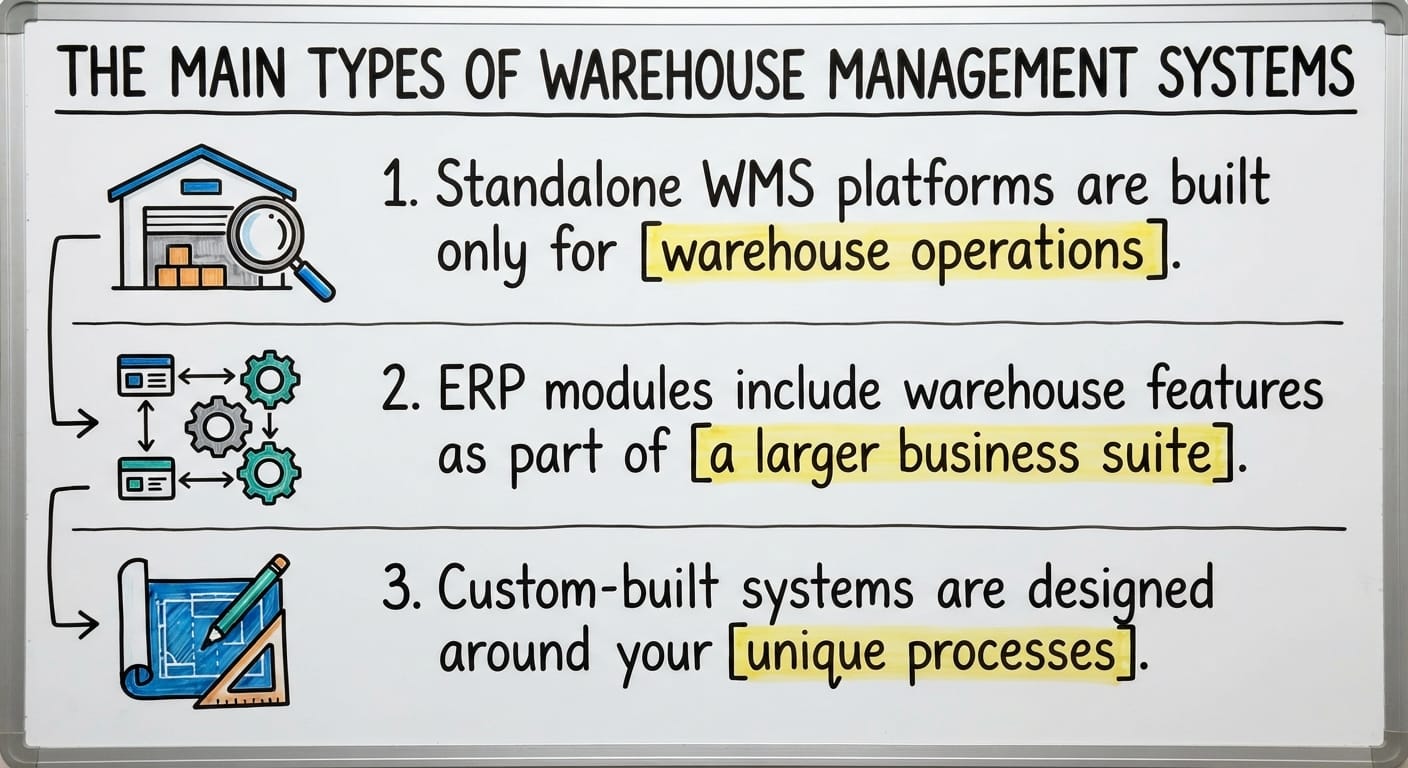 The Main Types of Warehouse Management Systems, drawn out