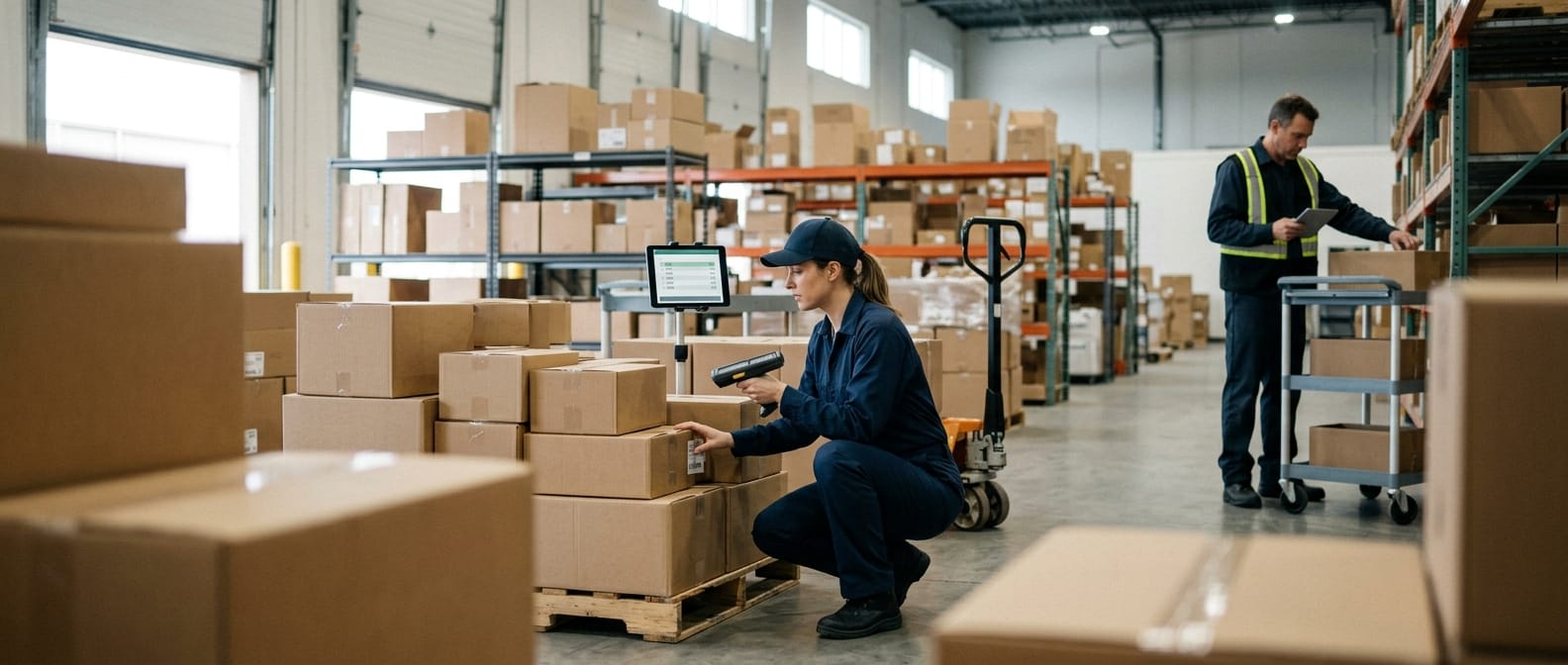 The team who would use warehouse management system for small business, mid-task