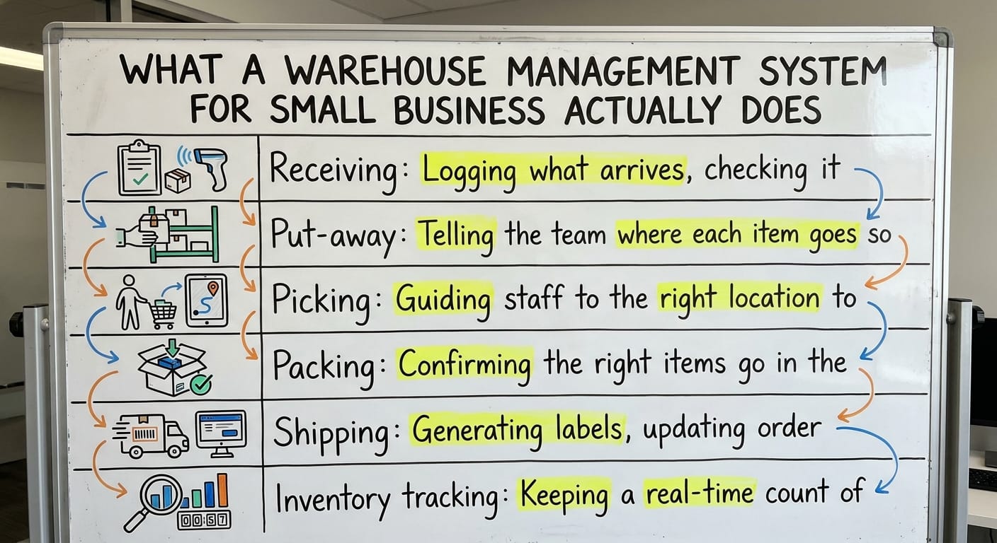 What a Warehouse Management System for Small Business Actually Does, drawn out
