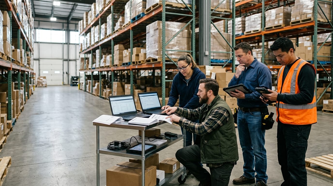The team who would use warehouse management system implementation, mid-task