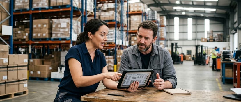 Two people working through what warehouse management system implementation is telling them