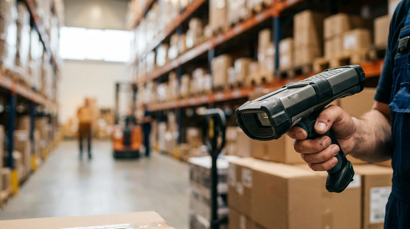 Close detail from the work warehouse management system types supports