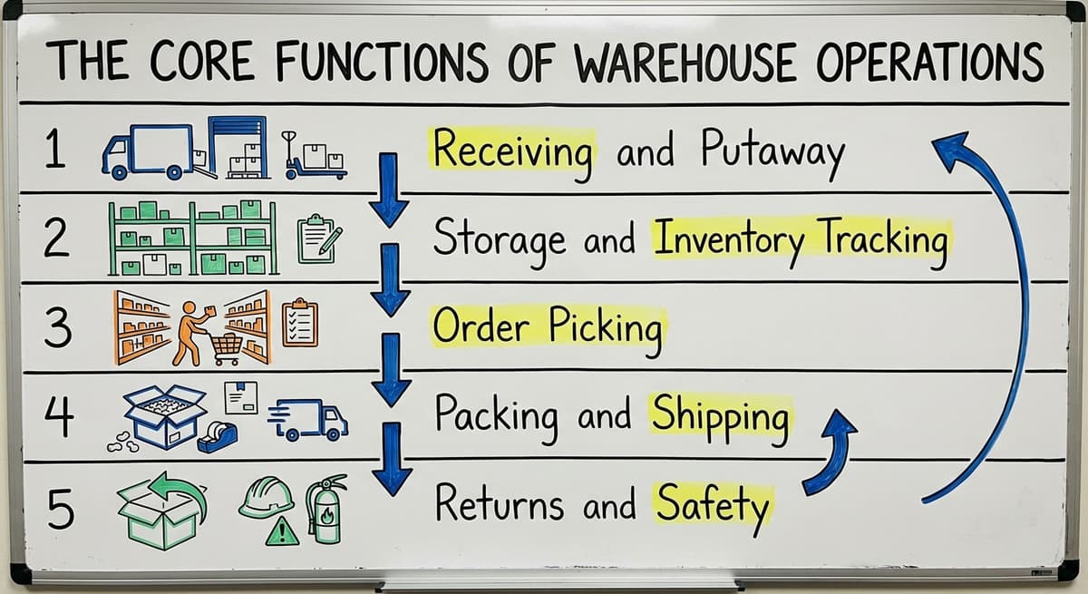 The Core Functions of Warehouse Operations, drawn out