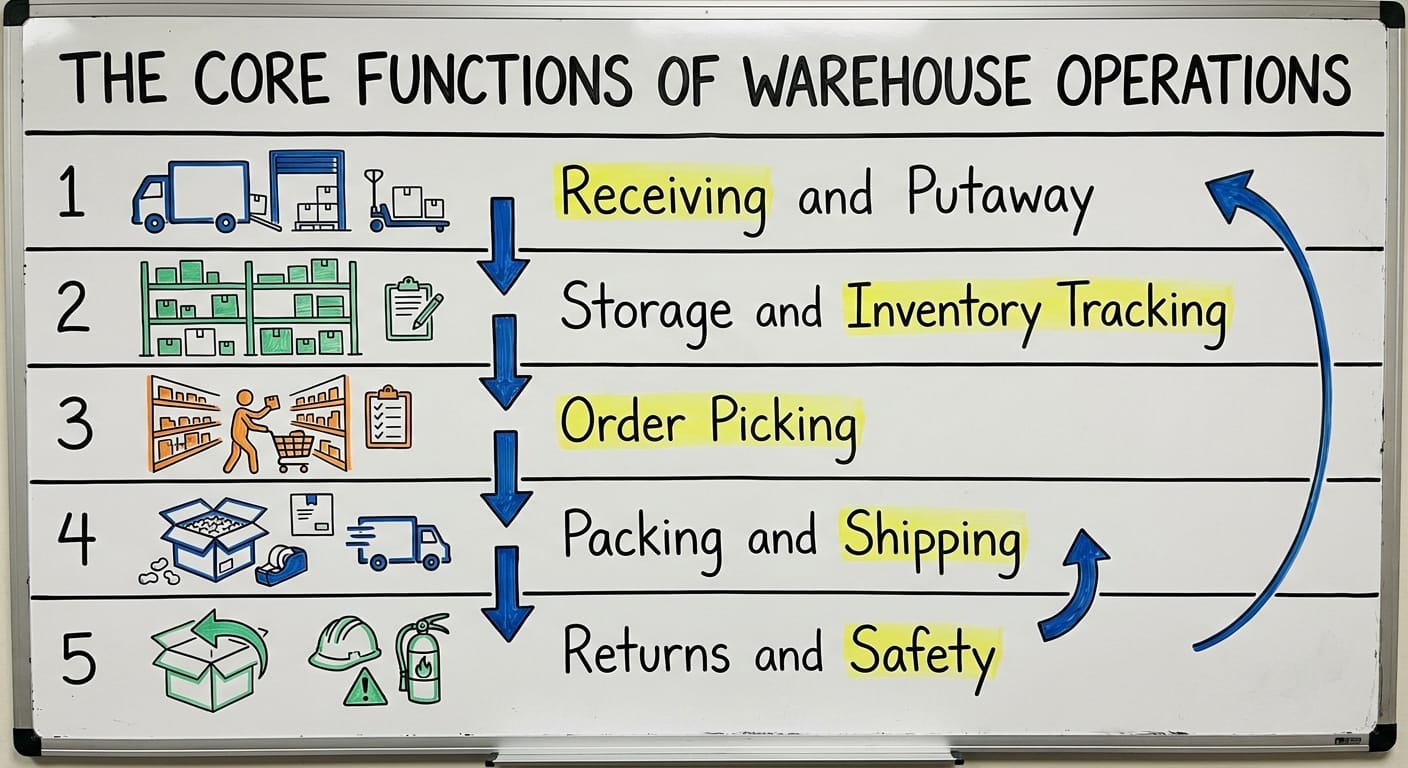 The Core Functions of Warehouse Operations, drawn out
