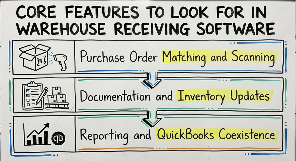 Core Features to Look for in Warehouse Receiving Software, drawn out