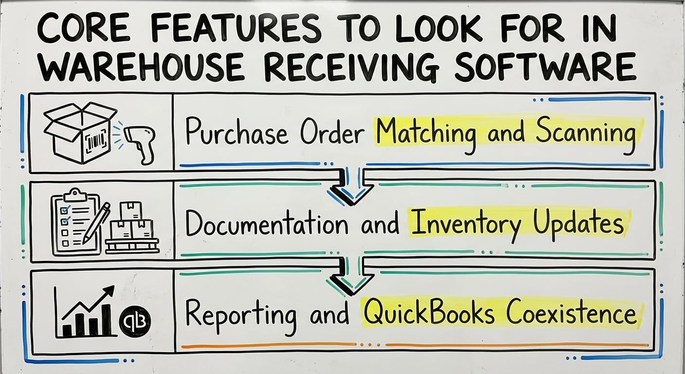 Core Features to Look for in Warehouse Receiving Software, drawn out