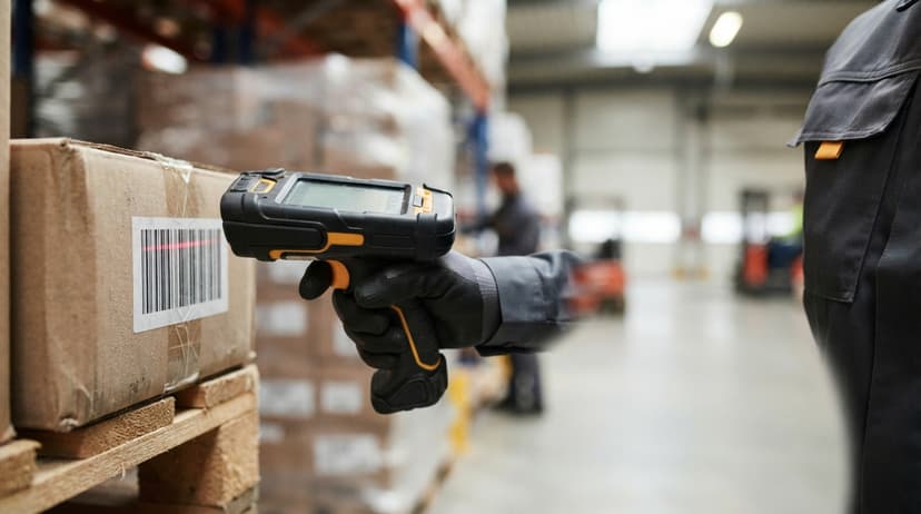 Close detail from the work warehouse scanner system supports