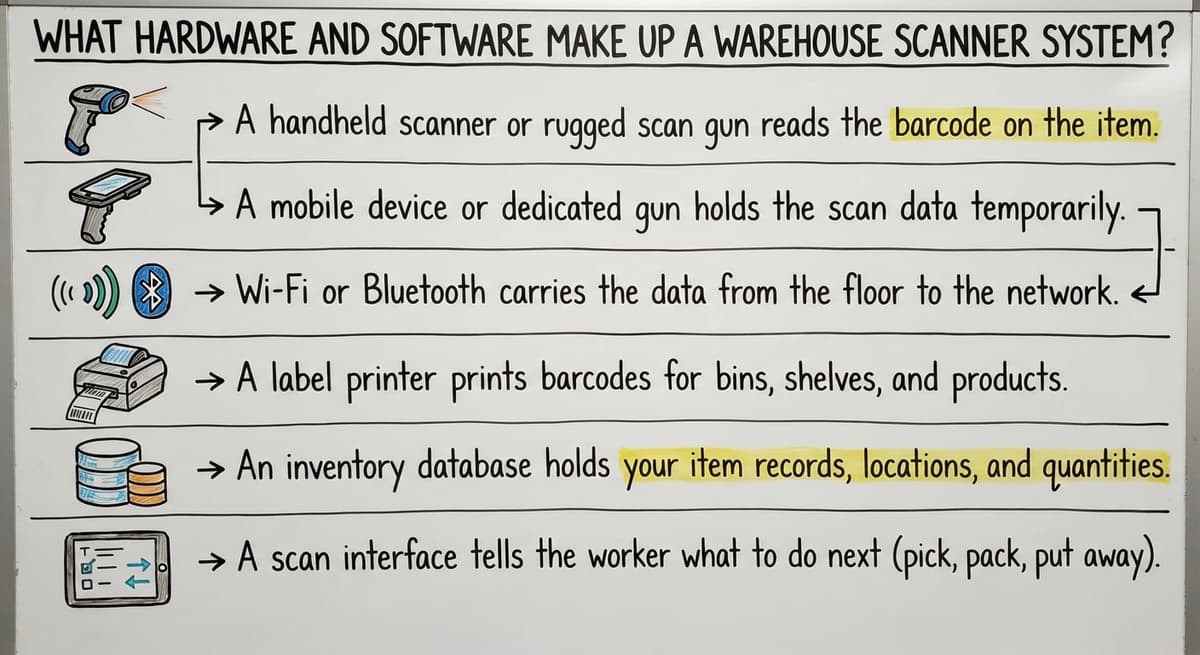 What Hardware and Software Make Up a Warehouse Scanner System?, drawn out