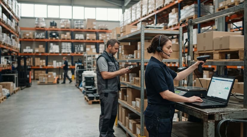 The team who would use warehouse stock management software, mid-task