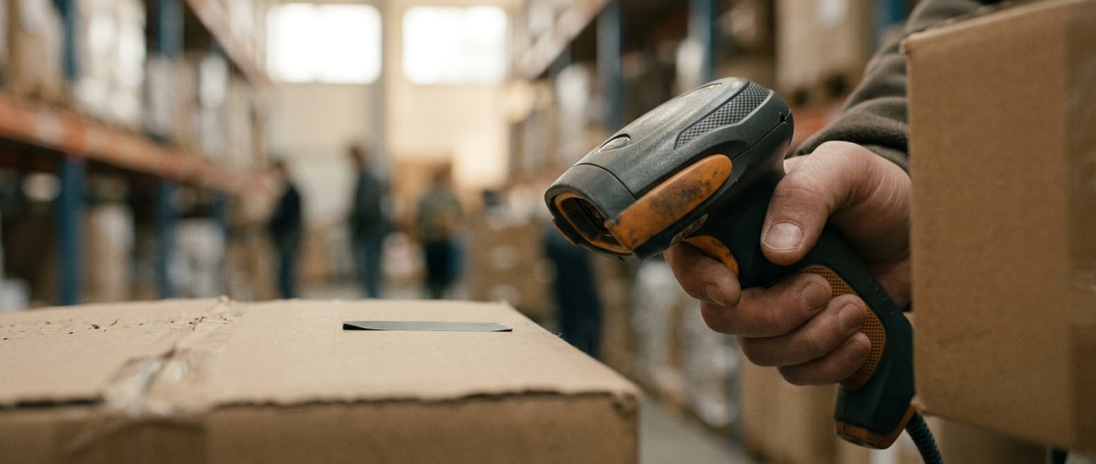 Close detail from the work warehouse stock management system supports