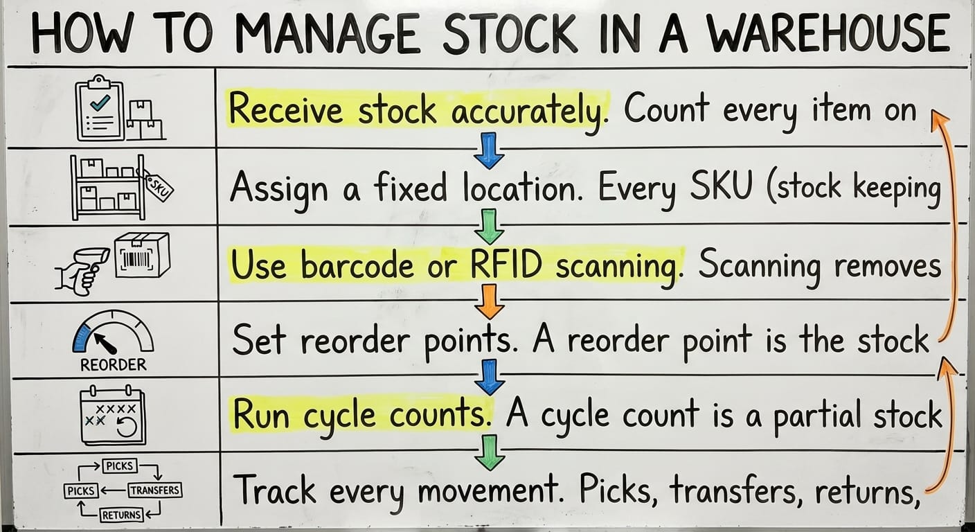 How to Manage Stock in a Warehouse, drawn out