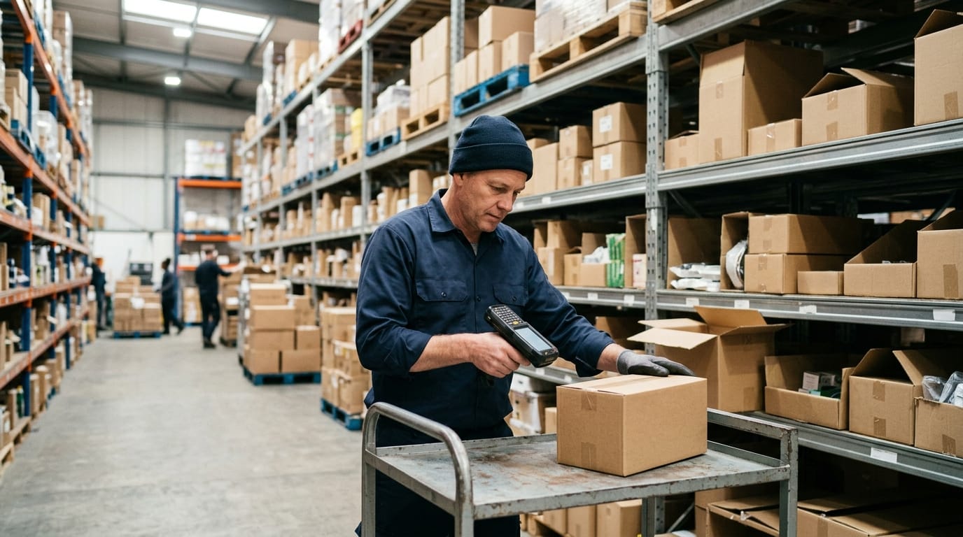 The team who would use warehouse stock management system, mid-task