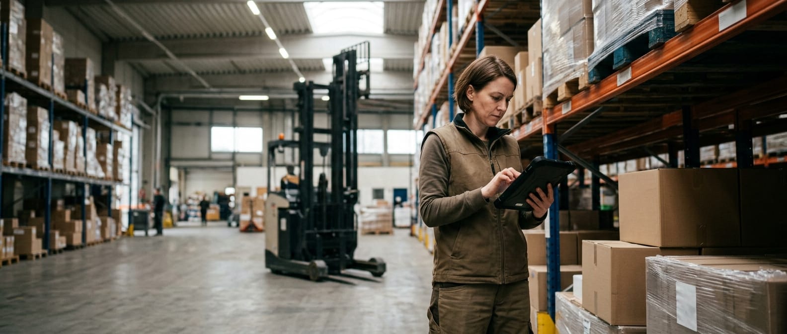 The team who would use warehouse stock software, mid-task