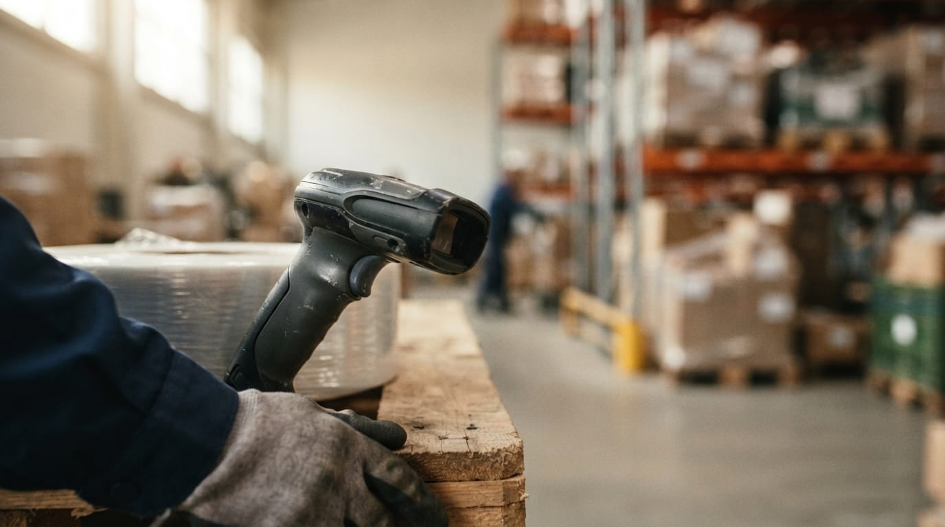 Close detail from the work warehousing tasks supports
