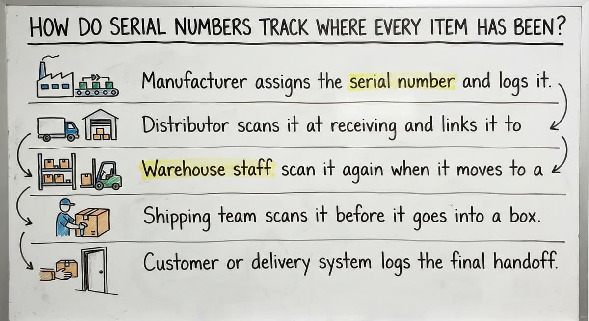 How Do Serial Numbers Track Where Every Item Has Been?, drawn out