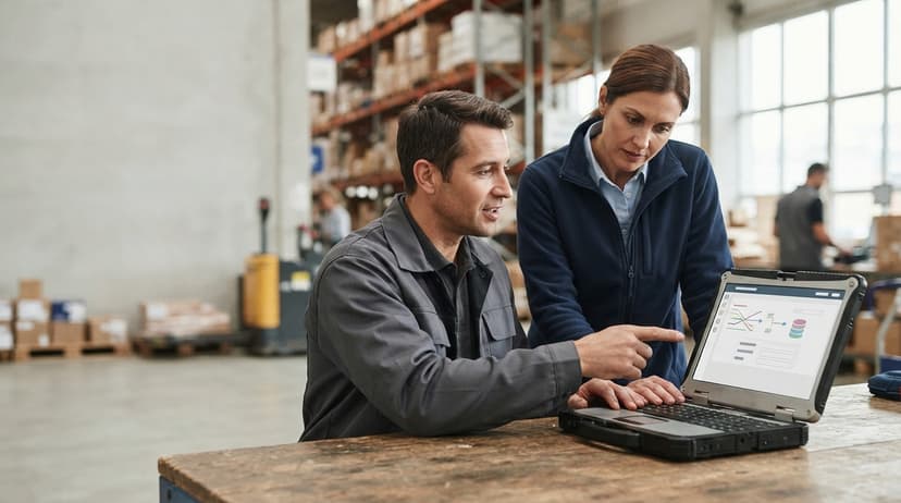 Two people working through what what are serial numbers used for is telling them
