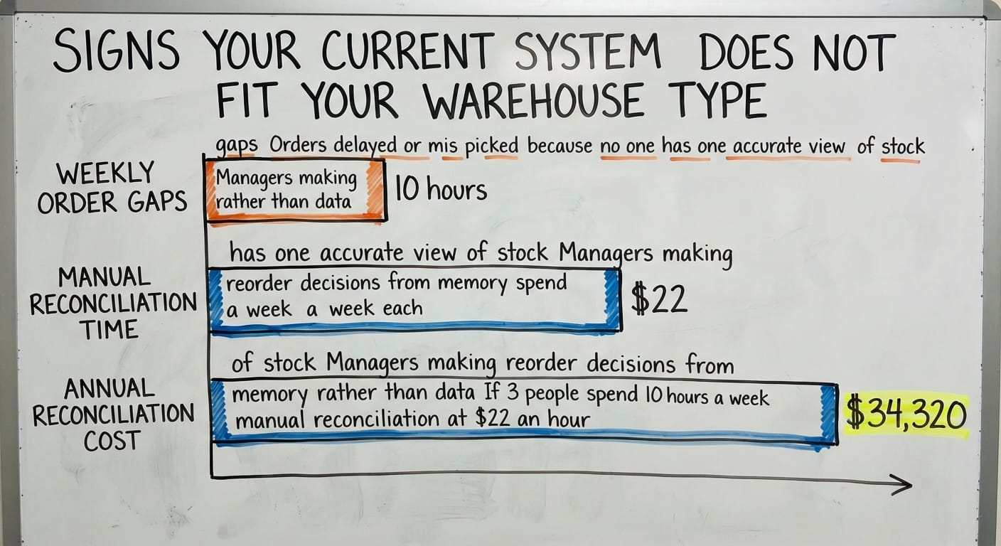 Signs Your Current System Does Not Fit Your Warehouse Type, in figures