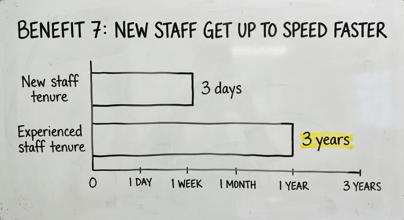 Benefit 7: New Staff Get Up to Speed Faster, in figures