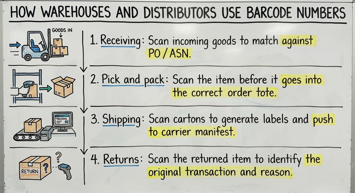 How Warehouses and Distributors Use Barcode Numbers, drawn out