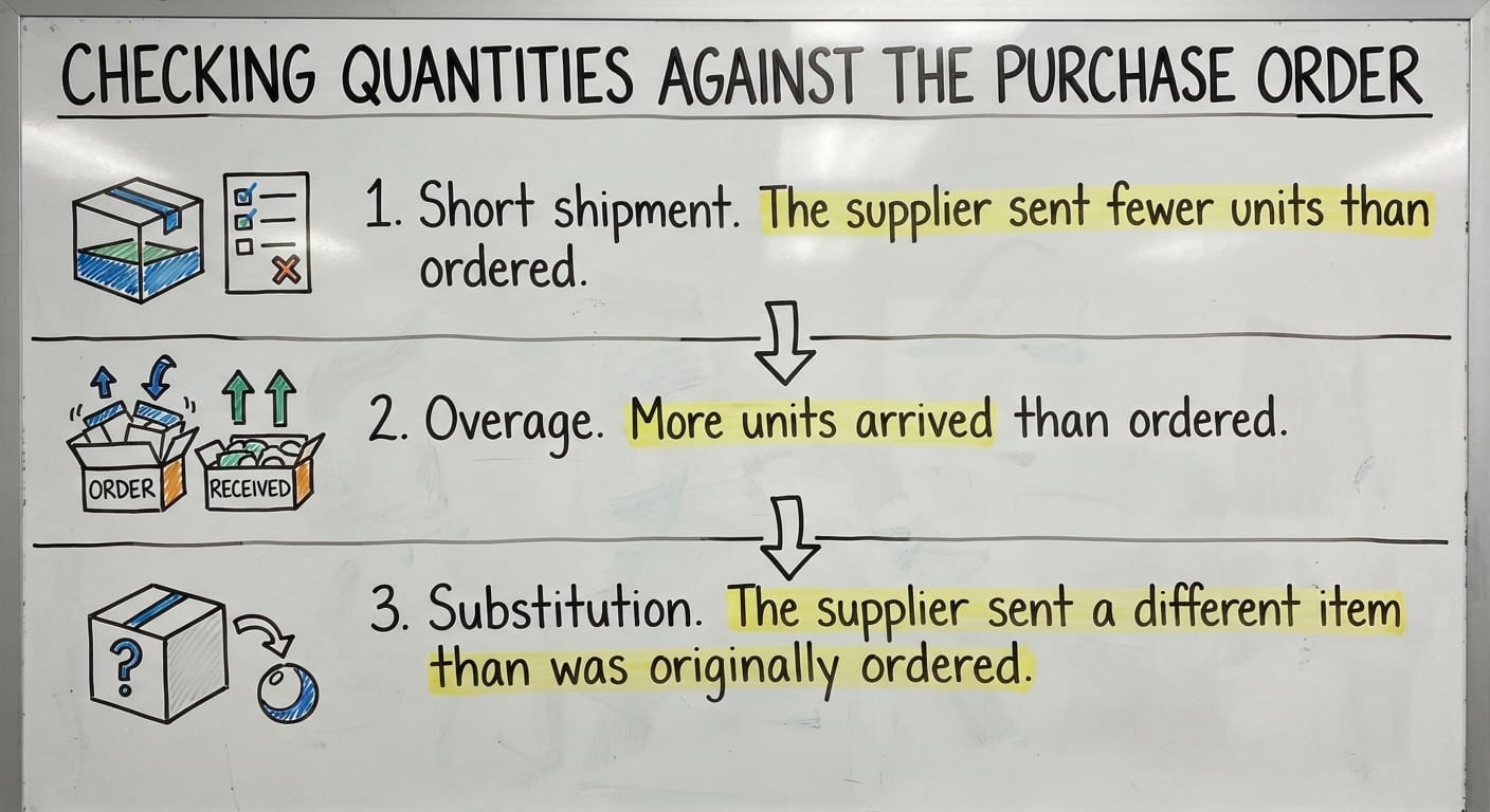 Checking Quantities Against the Purchase Order, drawn out