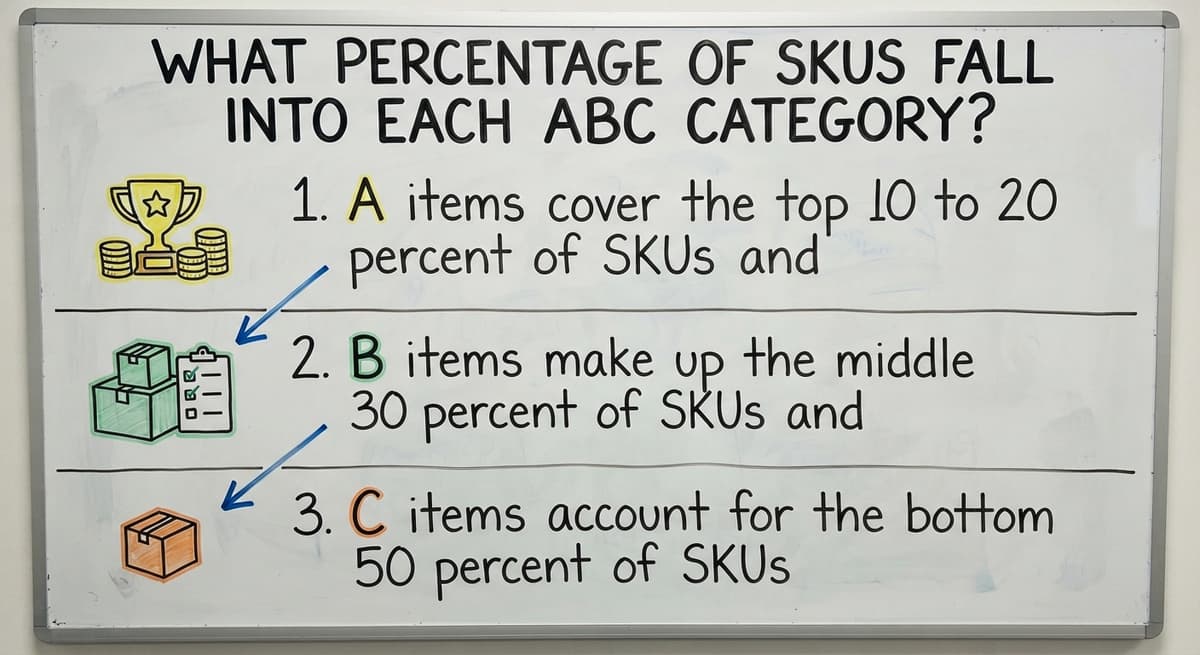 What Percentage of SKUs Fall Into Each ABC Category?, drawn out
